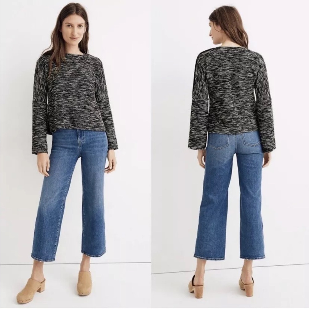 Madewell Womens Button‎ Shoulder Wide Sleeve Black Marbled Sweater